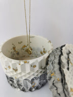 Marble Geometric Round Storage Jar —  Marble & Gold Leaf