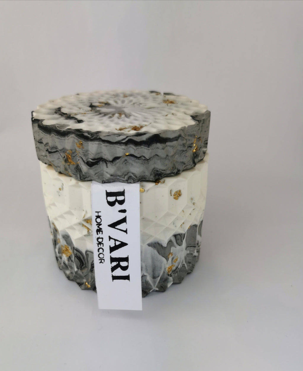 Marble Geometric Round Storage Jar —  Marble & Gold Leaf