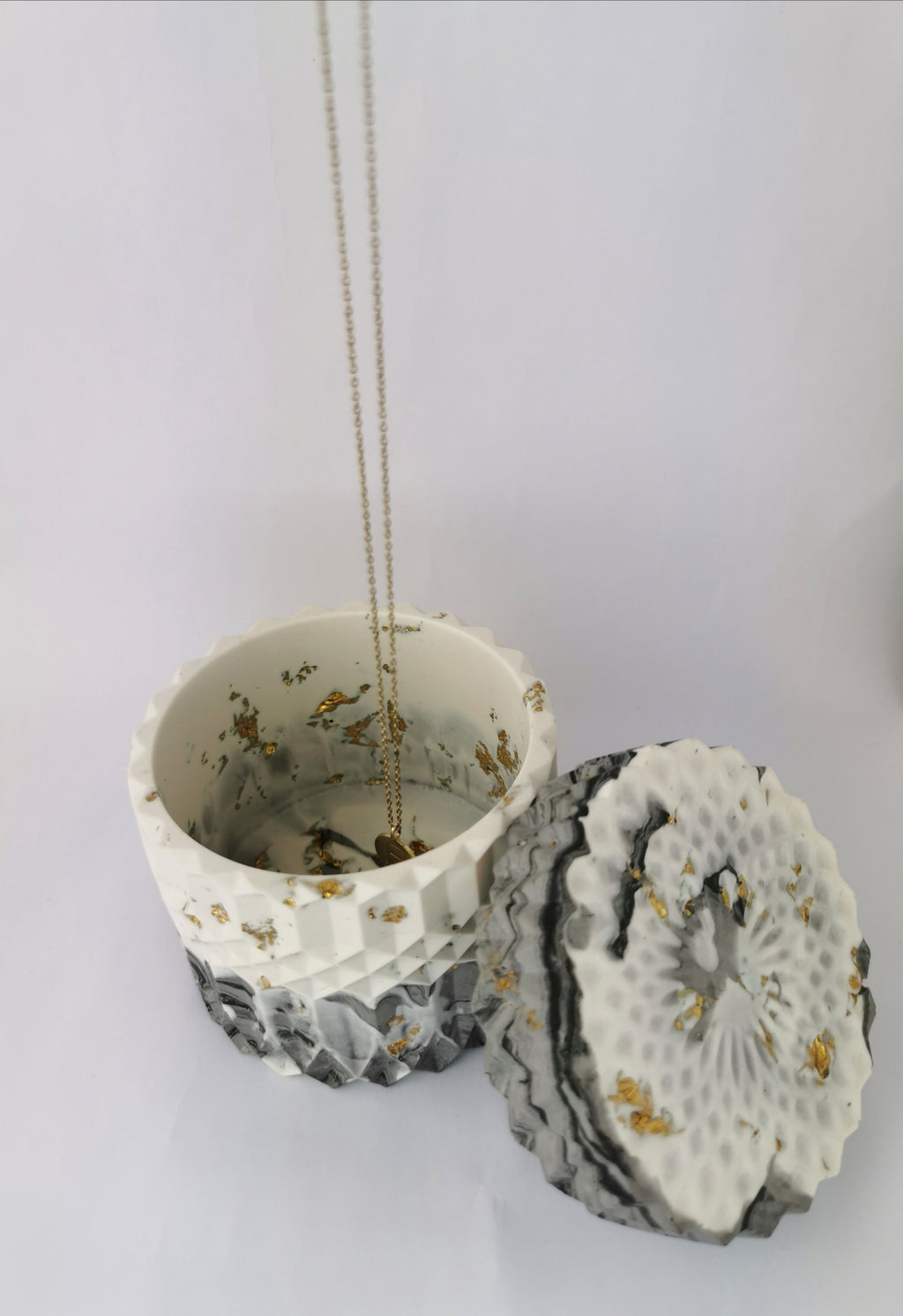 Marble Geometric Round Storage Jar —  Marble & Gold Leaf