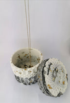Marble Geometric Round Storage Jar —  Marble & Gold Leaf