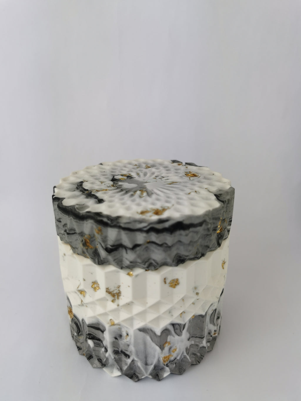 Marble Geometric Round Storage Jar —  Marble & Gold Leaf