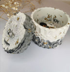 Marble Geometric Round Storage Jar —  Marble & Gold Leaf