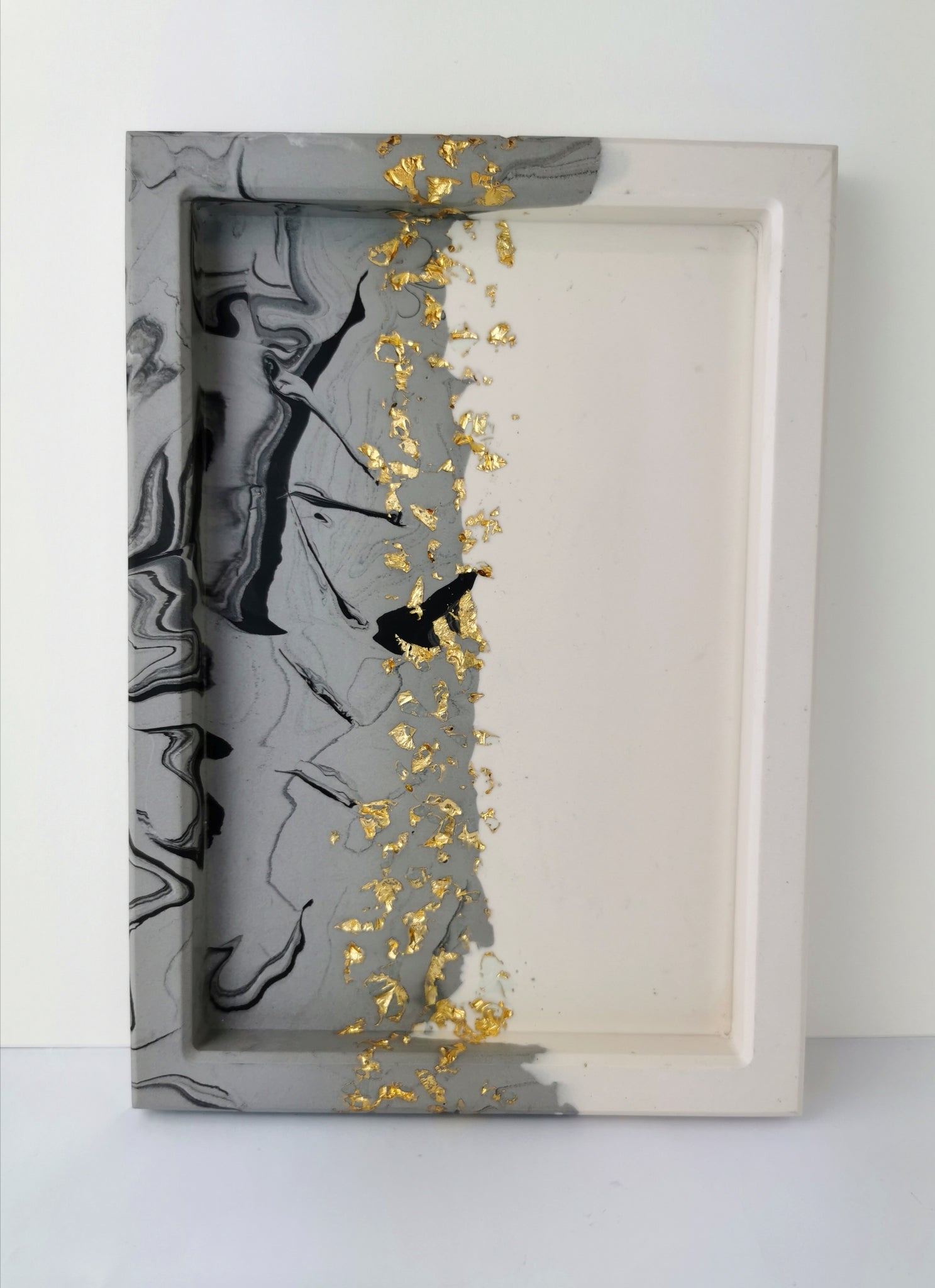Large Square Vanity Tray — Black Marble & Gold Leaf