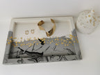 Large Square Vanity Tray — Black Marble & Gold Leaf