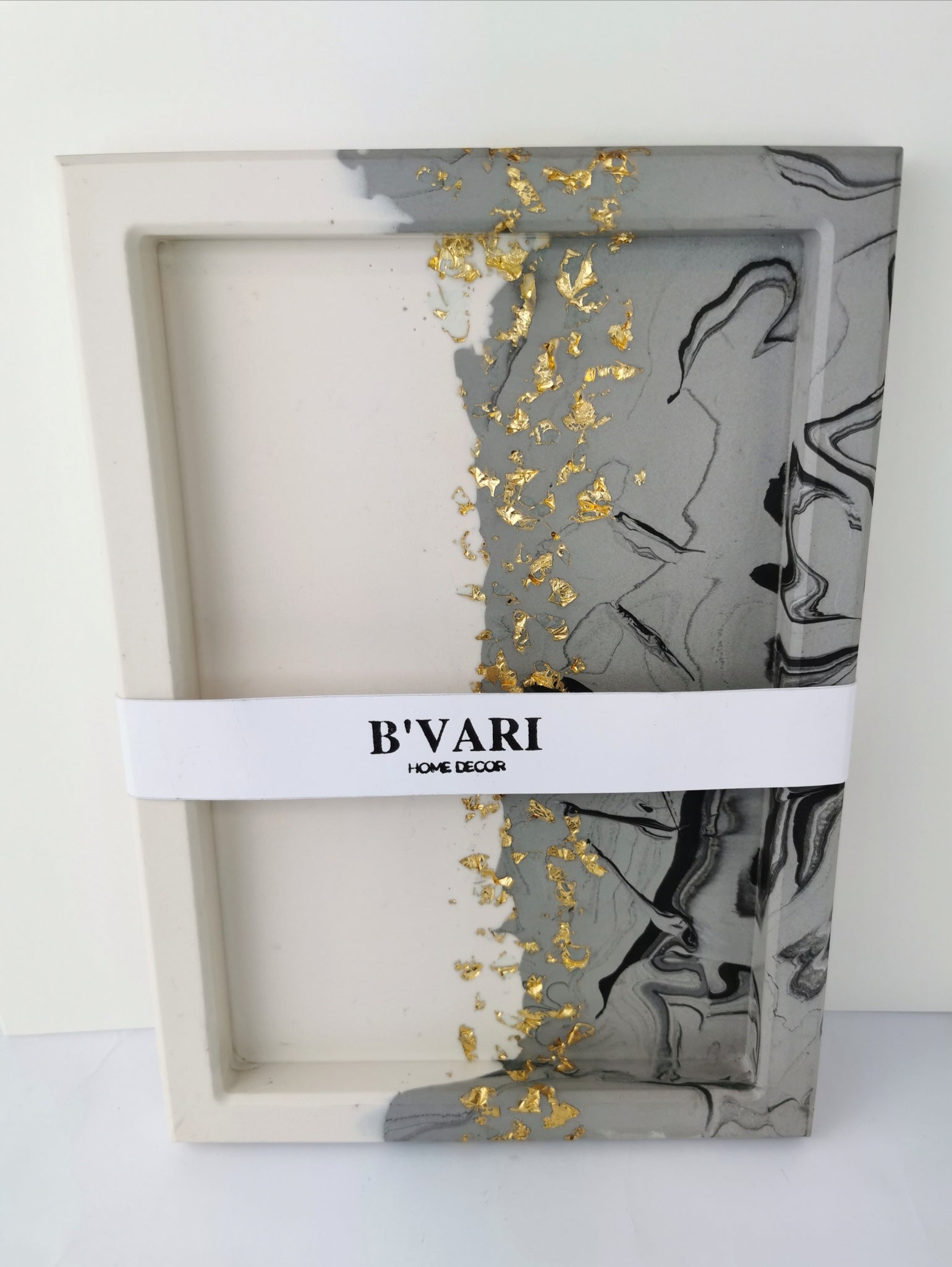 Luxury Gift Set — Large Marble Tray & Geometric Jar (Gold Leaf)