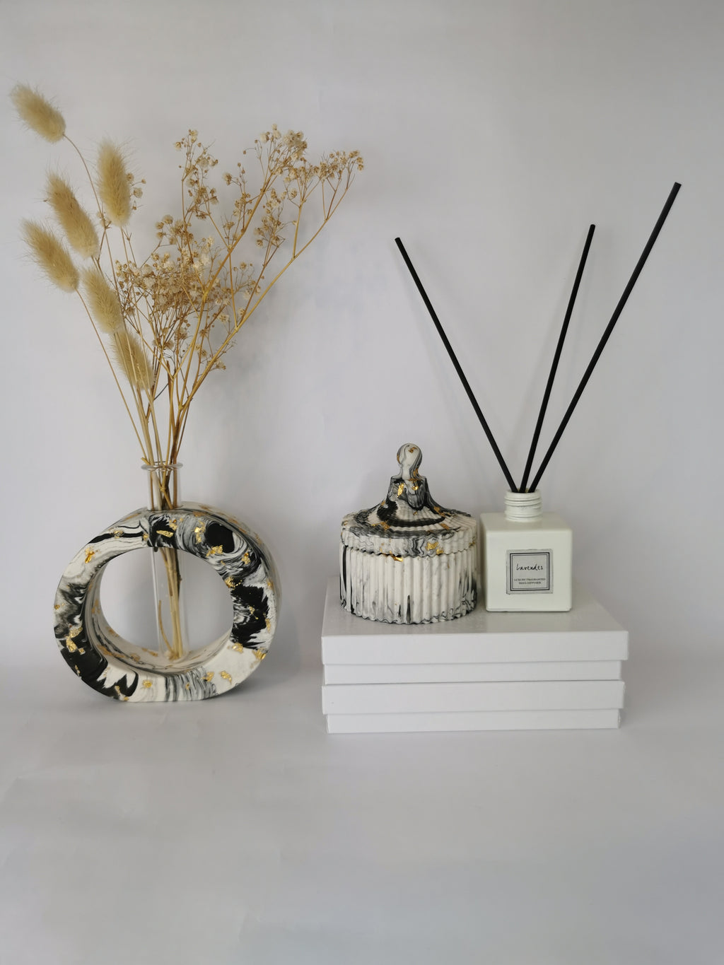 Black Marble  Ribbed Jar & Lid