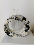 Black Marble Vase with Propagation Tube —  Marble & Gold Leaf