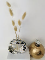 Black Marble Vase with Propagation Tube —  Marble & Gold Leaf