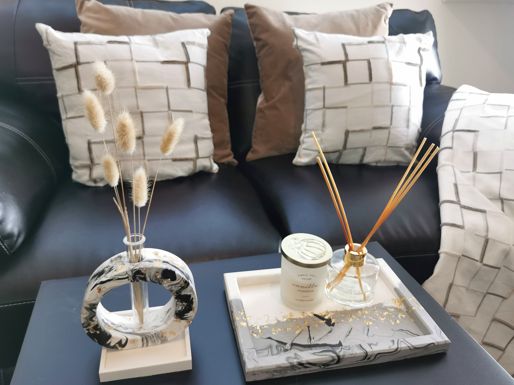 Black Marble Vase with Propagation Tube —  Marble & Gold Leaf