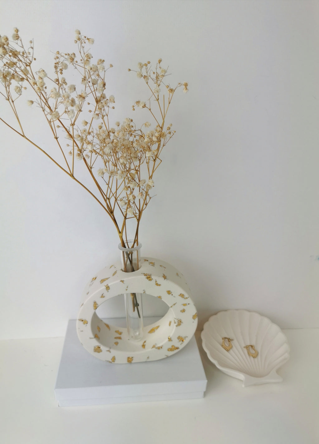 Luxury Gift Set — Vase, Oval Tray & Shell Tray (Gold Leaf)