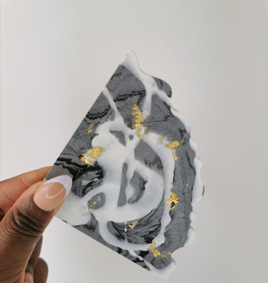 Triangle Coasters — Black Marble & Gold Leaf