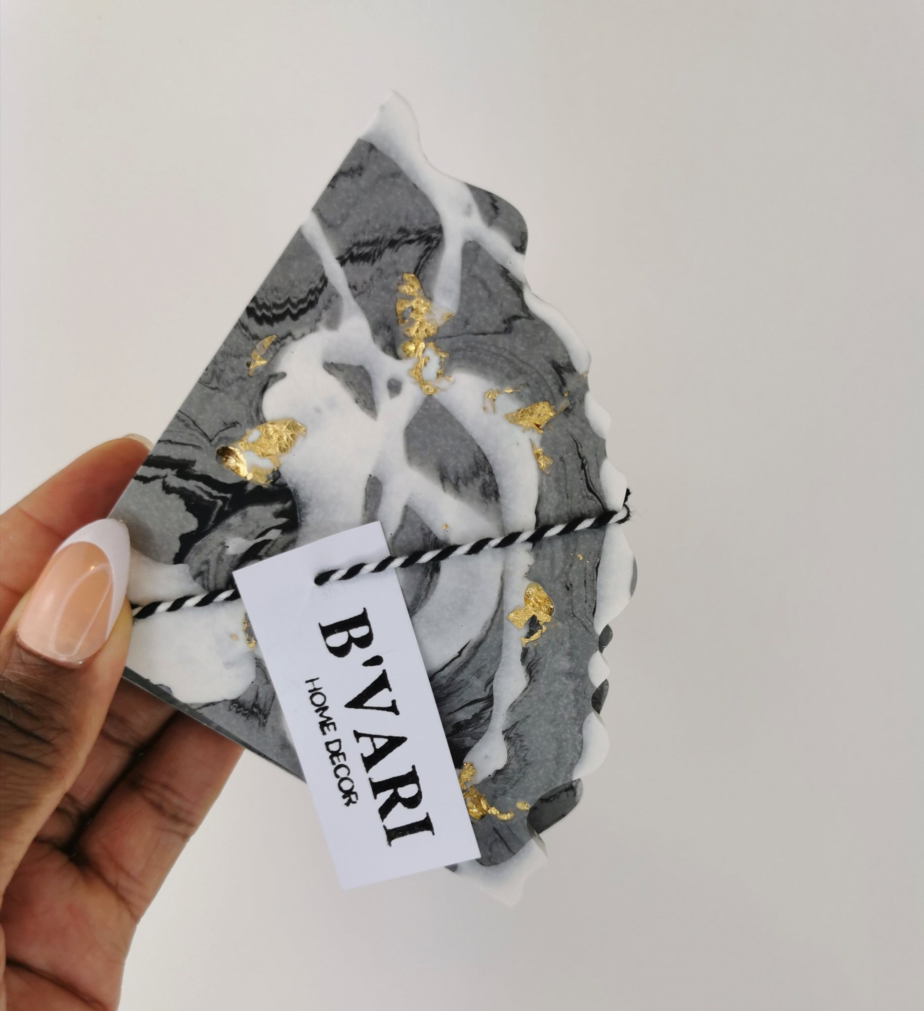 Triangle Coasters — Black Marble & Gold Leaf