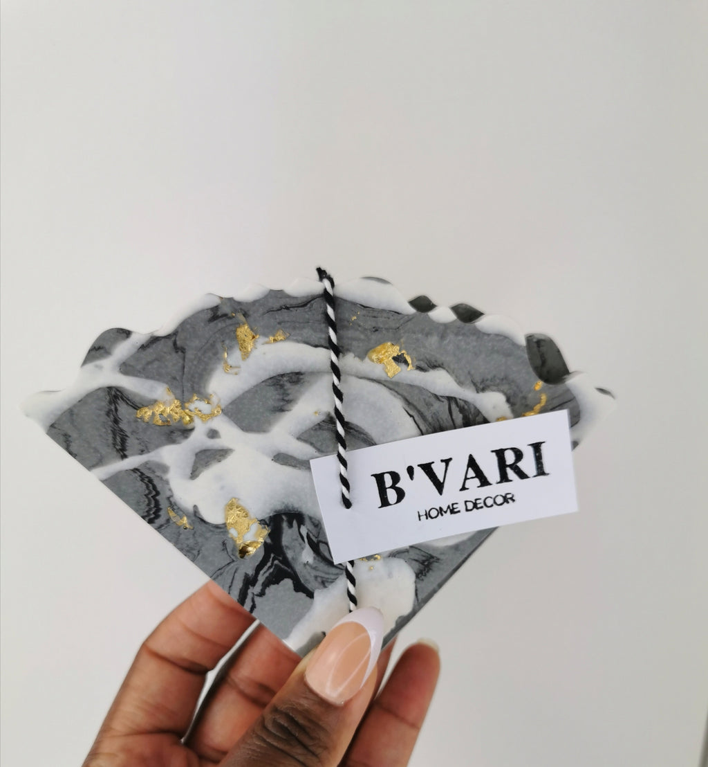 Triangle Coasters — Black Marble & Gold Leaf