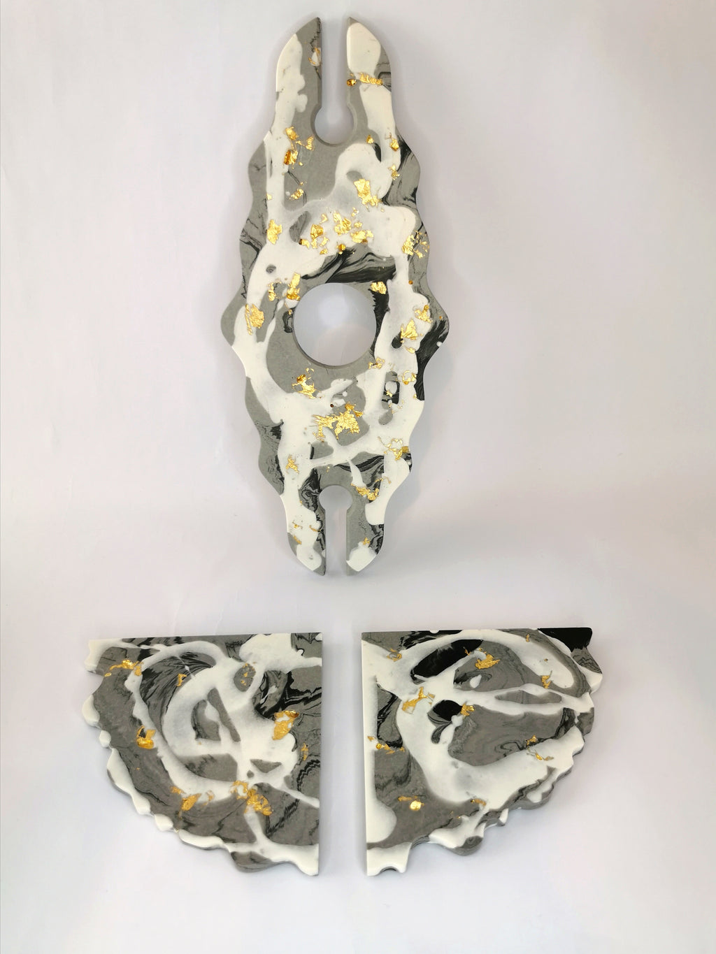 Wine Holder Set — Wine Holder & Triangle Coasters (Marble & Gold)