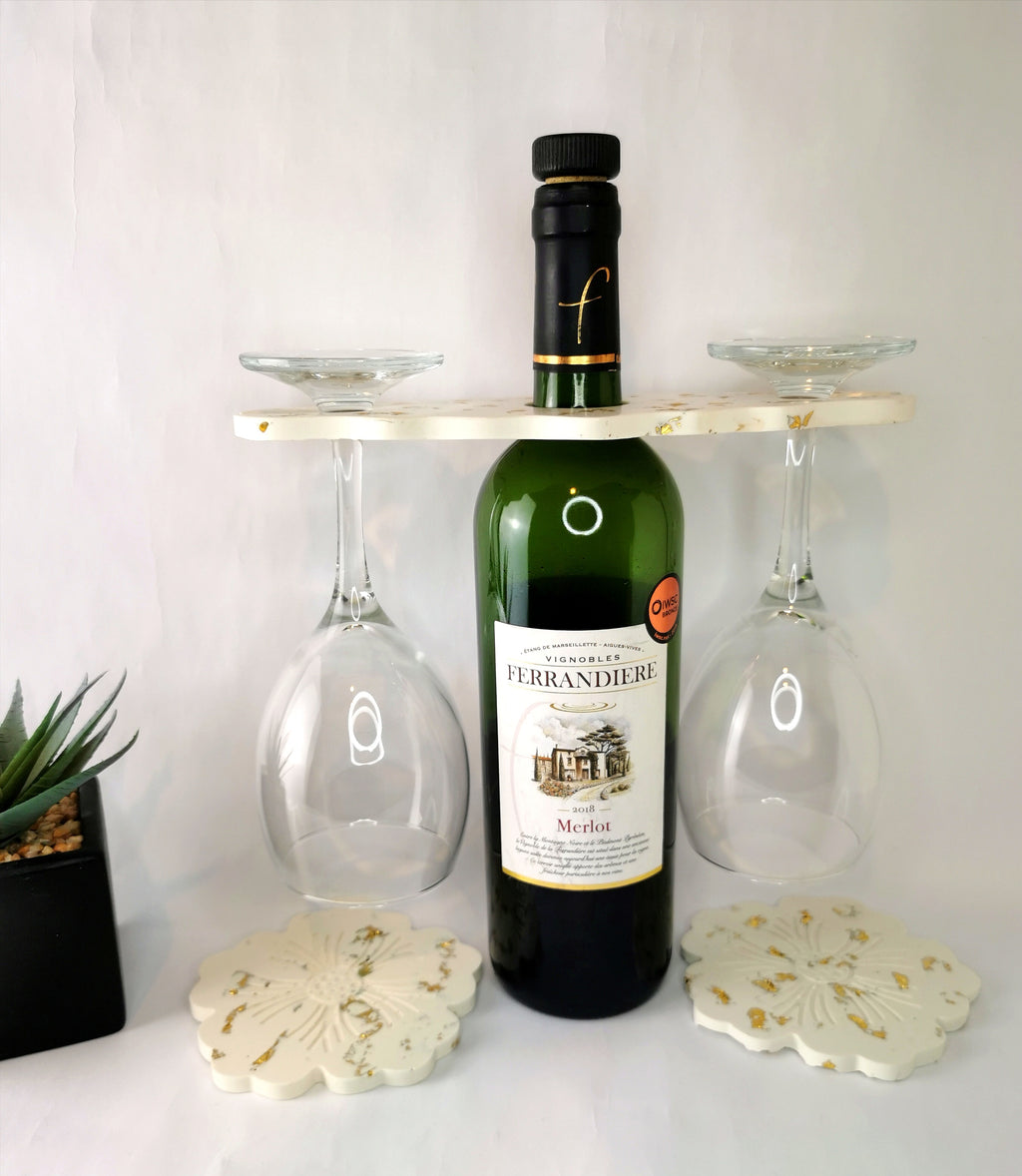 Wine Holder Set - Wine holder & Flower Coasters (Gold Leaf)