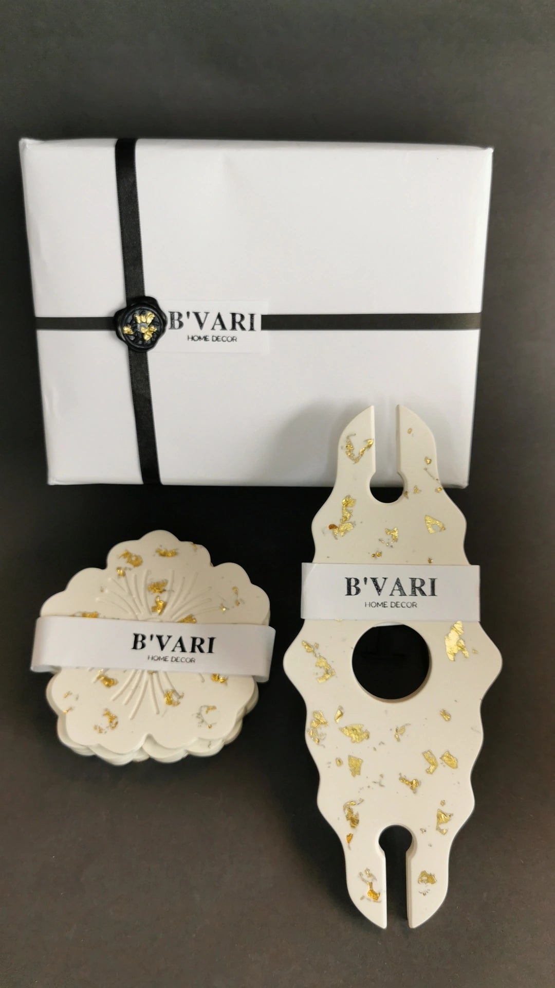 Wine Holder Set - Wine holder & Flower Coasters (Gold Leaf)