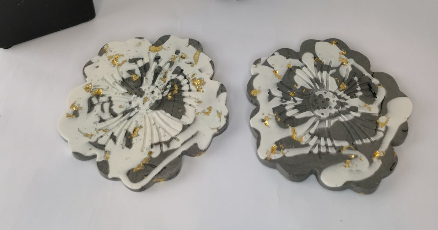 Wine Holder Set — Wine Holder & Flower Coasters ( Marble & Gold )