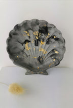 Shell Trinket Tray — Black/Grey Marble & Gold Leaf