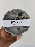 Shell Trinket Tray — Black/Grey Marble & Gold Leaf