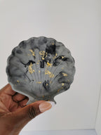 Shell Trinket Tray — Black/Grey Marble & Gold Leaf