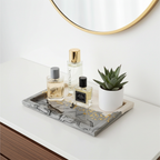 Large Square Vanity Tray — Black Marble & Gold Leaf