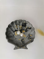 Shell Trinket Tray — Black/Grey Marble & Gold Leaf
