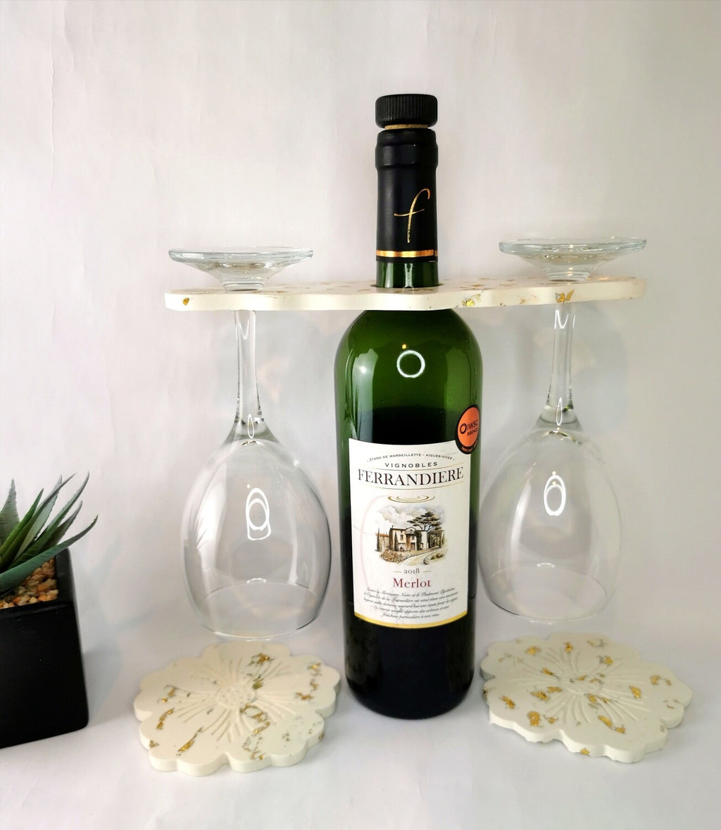Wine Holder Set - Wine holder & Flower Coasters (Gold Leaf)