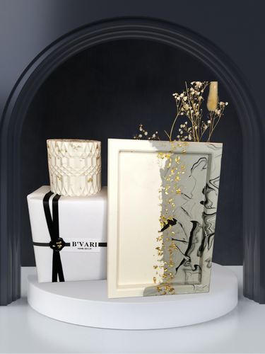 Luxury Gift Set — Large Marble Tray & Geometric Jar (Gold Leaf)