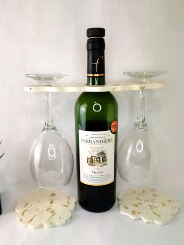 Luxury Hosting Gift Set - Wine Holder & Flower Coasters (Gold Leaf)