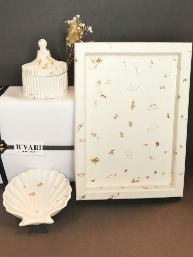 Luxury Gift Set — Large Vanity Tray, Shell Tray & Carousel Ribbed Jar (Gold Leaf)