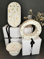 Luxury Gift Set — Vase, Oval Tray & Shell Tray (Gold Leaf)