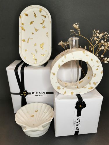 Luxury Gift Set — Vase, Oval Tray & Shell Tray (Gold Leaf)