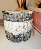 Marble Geometric Round Storage Jar —  Marble & Gold Leaf