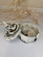 Luxury Gift Set — Ribbed Carousel Jar & Ring Holder (Marble & Gold)