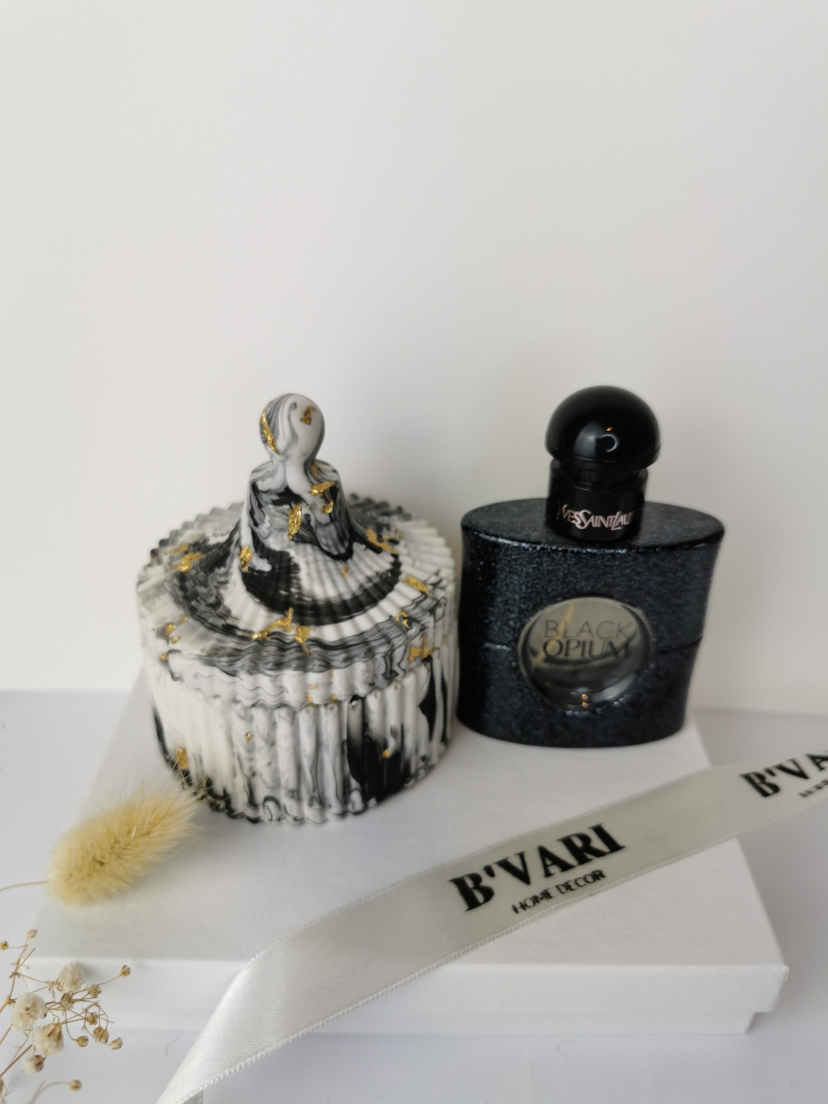 Black Marble  Ribbed Jar & Lid