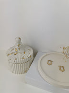 Ribbed Storage Jar & Lid - Gold Leaf