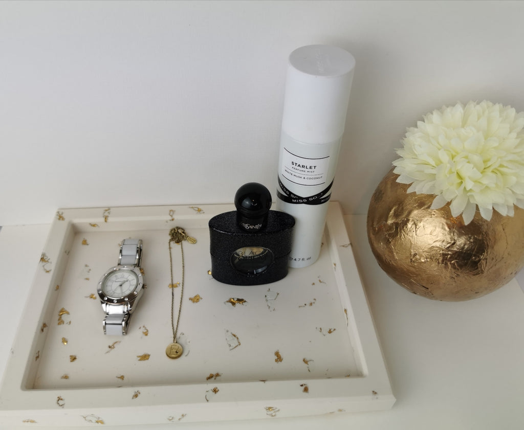 Luxury Gift Set — Large Vanity Tray, Shell Tray & Carousel Ribbed Jar (Gold Leaf)