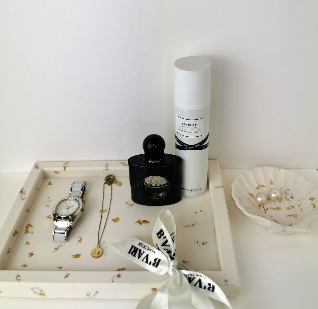 Luxury Gift Set — Large Vanity Tray, Shell Tray & Carousel Ribbed Jar (Gold Leaf)