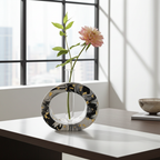 Black Marble Vase with Propagation Tube —  Marble & Gold Leaf