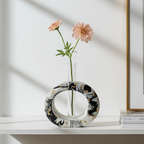 Black Marble Vase with Propagation Tube —  Marble & Gold Leaf